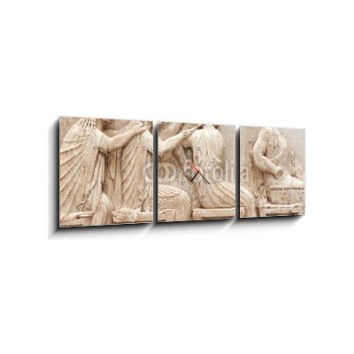 Obraz s hodinami 3D třídílný - 150 x 50 cm - Ancient Greek Temple Frieze detail, Delhpi, Greece Starověký řecký chrám Detail fríze, Delhpi, Řecko – Hledejceny.cz