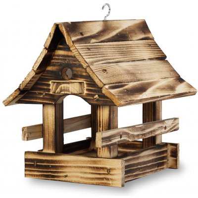 Wooline Dřevěné krmítko pro ptáky 18 x 21 cm opálené dřevo – Zboží Mobilmania