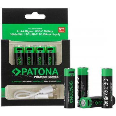 PATONA nabíjecí baterie AA/LR6 Li-Pol 2000mAh 1,5V s USB-C nabíjením, 4ks v balení – Zbozi.Blesk.cz