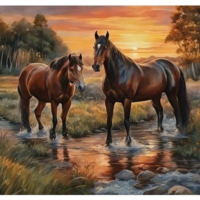 NORIMPEX Diamantové malování Koně v potůčku 30 x 40 cm – Zboží Mobilmania