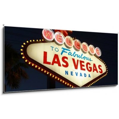 Skleněný obraz 1D panorama - 120 x 50 cm - Welcome To Las Vegas neon sign at night Vítejte v Las Vegas neonový nápis v noci – Zboží Mobilmania