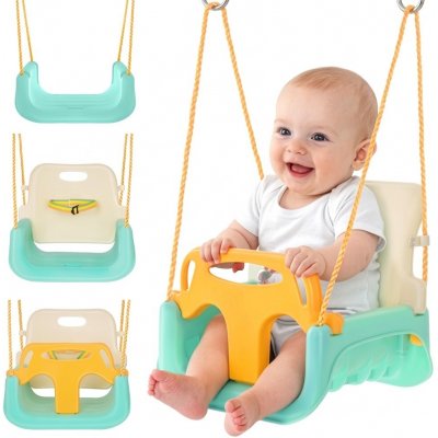 Kruzzel 27359 Dětská houpačka 3 v 1 zeleno-béžová – Zboží Mobilmania