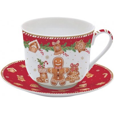 Easy Life Vánoční porcelánová šálek s podšálkem Fancy Gingerbread 400ml – Zboží Dáma