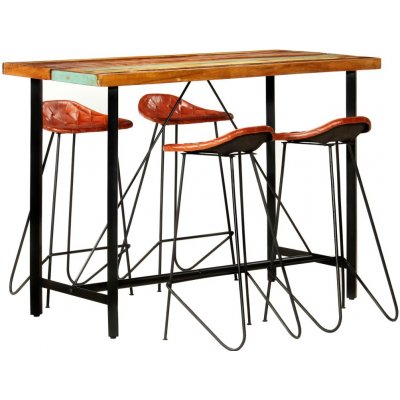 vidaXL Marketos 5dílný barový set masivní recyklované dřevo a pravá kůže – Zboží Dáma