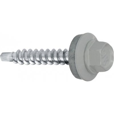 Samořezný střešní farmářský šroub KLIMAS 4,8 x 25 SW8 RAL 9006 Bílý hliník s podložkou EPDM (250 ks/bal) – Sleviste.cz