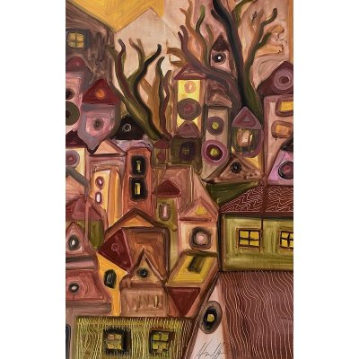 Aneta Voženílková, Město, Malba na papíře, akrylové barvy, 44 x 68 cm – Zboží Mobilmania