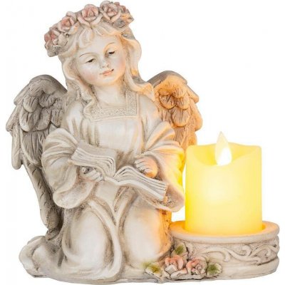 MagicHome Dekorace Anděl s knihou a svíčkou LED polyresin na hrob 17,5x14,5x17,5 cm – Sleviste.cz