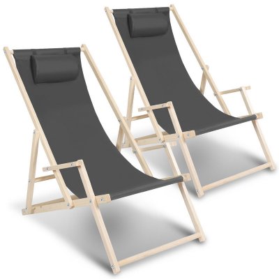 Yakimz Camping Relax Lounger Sun Lounger Wood Šedá 2 ks – Zbozi.Blesk.cz