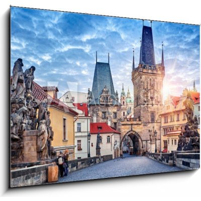 Obraz 1D - 100 x 70 cm - Sunrise on Charles bridge in Prague Czech Republic picturesque Východ slunce na Karlově mostě v Praze, Česká republika, malebné – Zboží Mobilmania