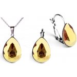 Swarovski Elements Pear stříbrná sada set souprava náušnice a přívěsek s řetízkem zlatá slzička kapka 39169.4 Metallic Sunshine zlatá metalická lesklá – Zboží Mobilmania