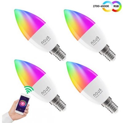 NOUS Smart LED žárovka E14 4,5W RGB P4/4pack WiFi Tuya sada 4ks – Zboží Mobilmania