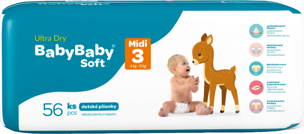 BabyBaby Soft plenky č. 3 Midi 4-9 kg 56 ks