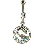 Šperky eshop piercing do břicha delfín ve vlnách modré kamínky W02.26 – Sleviste.cz