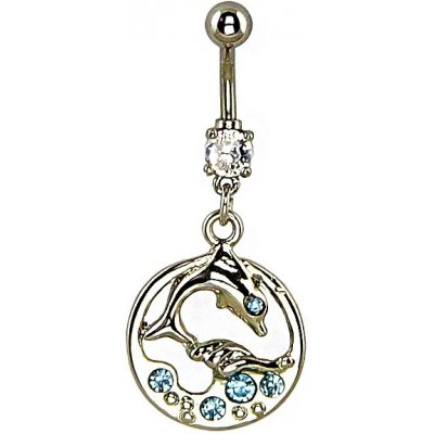 Šperky eshop piercing do břicha delfín ve vlnách modré kamínky W02.26 – Sleviste.cz