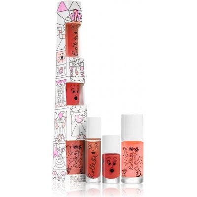 Nailmatic Kids Strawberry lesk na rty 6,5 ml + Sisi lak na nehty 8 ml + Strawberry tělový gel třpytivý 20 ml dárková sada