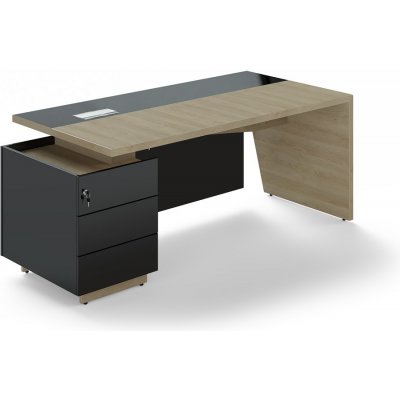 Lenza Stůl Trevix 200,5 x 90 cm + levý kontejner, dub pískový / černá