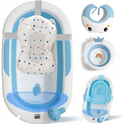PupyHou Dětská skládací vanička s teploměrem a příslušenstvím Modrá – Zboží Dáma