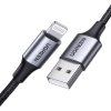 usb kabel Ugreen US199 2,4A Lightning na USB, 2m, černý