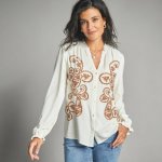 Halenka s výšivkou viskóza režná/karamelová – Zboží Dáma