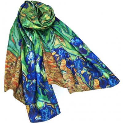 Classic Scarf květinová šála 2v1 s modrými kosatci van Gogh a Monet – Sleviste.cz