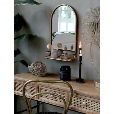 Bronzové antik nástěnné kovové zrcadlo s poličkou Sally - 33*13*56 cm - Chic Antique – Hledejceny.cz