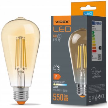 VIDEX LED žárovka filament AMBER E27 6W ST64 stmívatelná teplá bílá