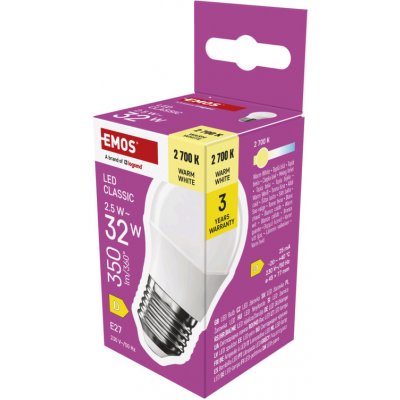 EMOS LED CLS MINI GLOBE 2,5W 32W 350lm E27 WW – Hledejceny.cz