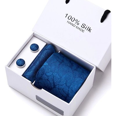 Luxusní Kravata Modrá Bloom manžetové knoflíčky kapesníček modrá – Zboží Mobilmania
