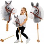 Hobby horse šedý kůň na tyči 100 cm se zvuky a kolečky – Hledejceny.cz