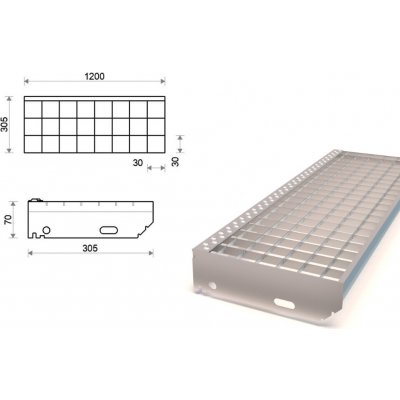 Pozinkovaný schodišťový stupeň lisovaný 1200x305 mm, oko 30x30 mm – Zboží Mobilmania