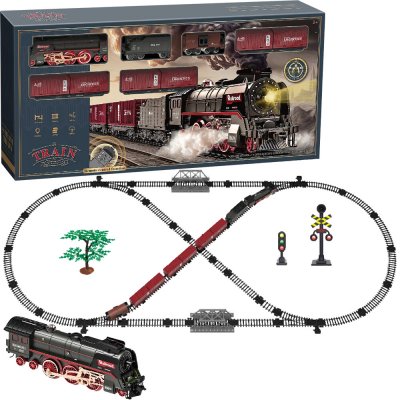 SET Elektrická vláčkodráha Parní lokomotiva s kouřem, světlem a zvukem na baterie – Hledejceny.cz