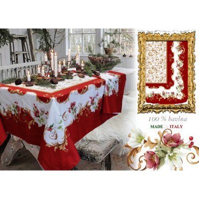 Made in Italy Vánoční bavlna ubrus digitálni potlač Vícebarevná 140x180cm