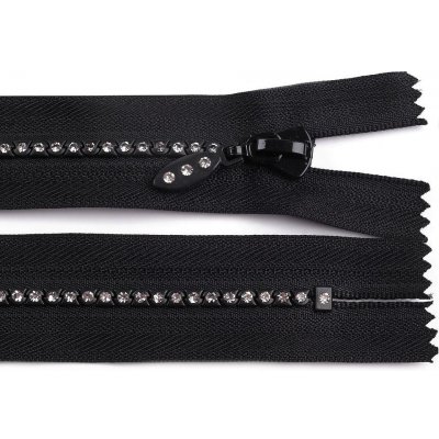 Kostěný zip No 4 délka 16 cm se štrasovými kamínky - černá – Zboží Mobilmania