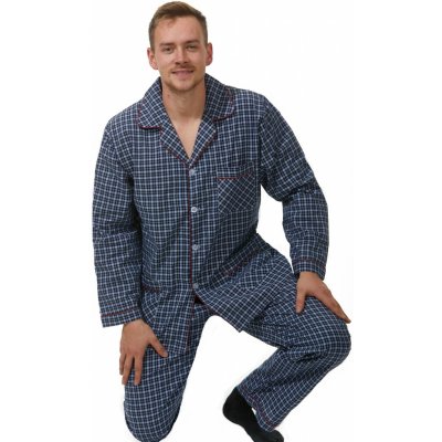 1PF0013 pánské pyžamo dlouhé propínací modré – Zboží Mobilmania