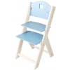 Dětský stoleček s židličkou Sedees dřevěná rostoucí židle modrá s korunkou bílé bočnice