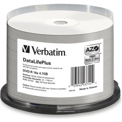 Verbatim DVD-R 4,7GB 16x, printable, cakebox, 50ks (43744) – Hledejceny.cz