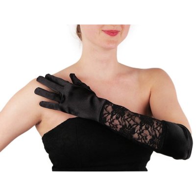 Dlouhé společenské rukavice saténové s krajkou černá – Hledejceny.cz
