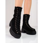 Stylové dámské kotníčkové boty na širokém podpatku černé – Zboží Mobilmania