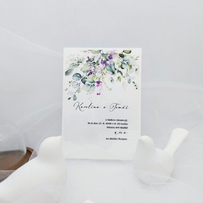 Svatební oznámení Listy eukalyptu s fialkovými květy 1 – Hledejceny.cz