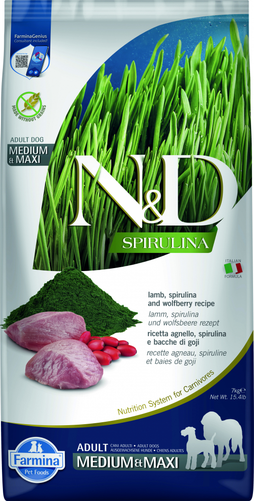 N&D Spirulina Dog Adult Medium & Maxi Lamb & Wolfberry 7 kg