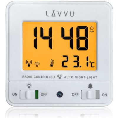 LAVVU Digitální budík řízený rádiovým signálem NORDLYS bílý se světelným senzorem LAR0040