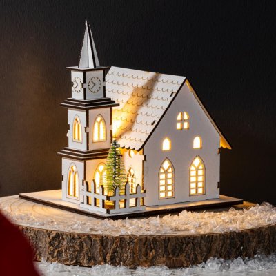Haushalt international LED Dřevěná dekorace Kostelík – Zboží Dáma