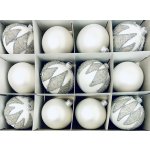 Irisa Vánoční exkluzivní ozdoby NIKA bílé koule kombinace s dekorem Velikost 8 cm SET 12 ks Velikost: 8 cm Balení: 12ks Barva: bílá – Zboží Dáma
