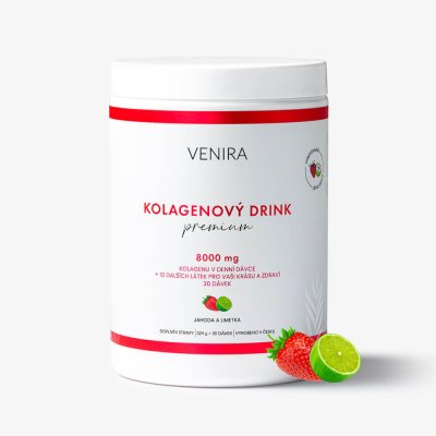 Venira Kolagenové nápoje Premium doplněk stravy pro krásné vlasy pleť a nehty příchuť Strawberry & Lime 324 g – Zbozi.Blesk.cz