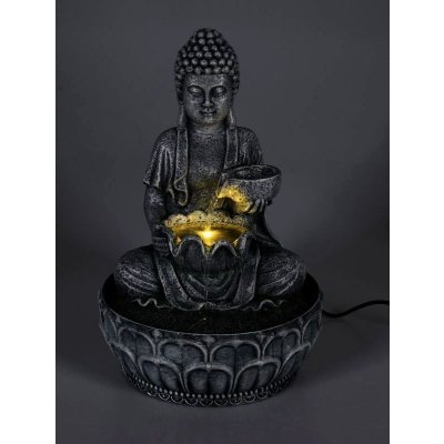 HOMESTYLING Fontána pokojová s LED osvětlením 29 cm Budha černá – Zboží Dáma