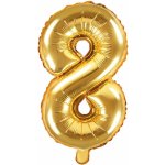 PARTY DECO Balonky Foliový balónek, 35cm, číslice "8", zlatý