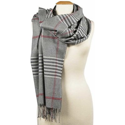 John Hanly pashmina z jemné Merino vlny Grey Cream Red Check