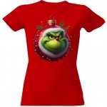 Tričko s potiskem Grinch jako vánoční koule dámské Červená – Zboží Dáma