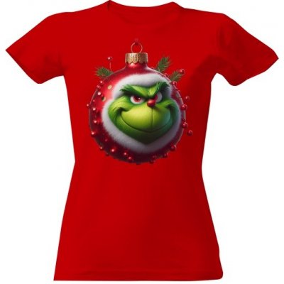 Tričko s potiskem Grinch jako vánoční koule dámské Červená – Zboží Dáma