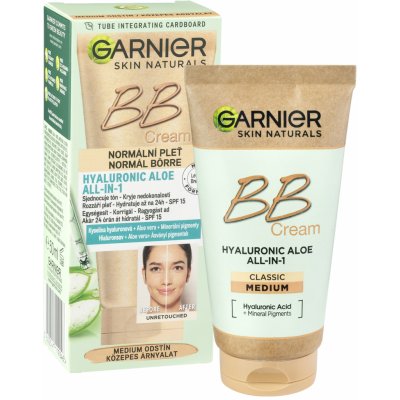 Garnier Skin Naturals BB Cream Hyaluronic Aloe All-In-1 SPF25 sjednocující a zmatňující bb krém pro normální pleť Medium 50 ml – Zbozi.Blesk.cz